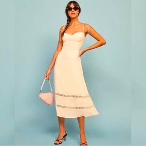 NWT Reformation Midi Ronan Dress in Ivory, Size 0